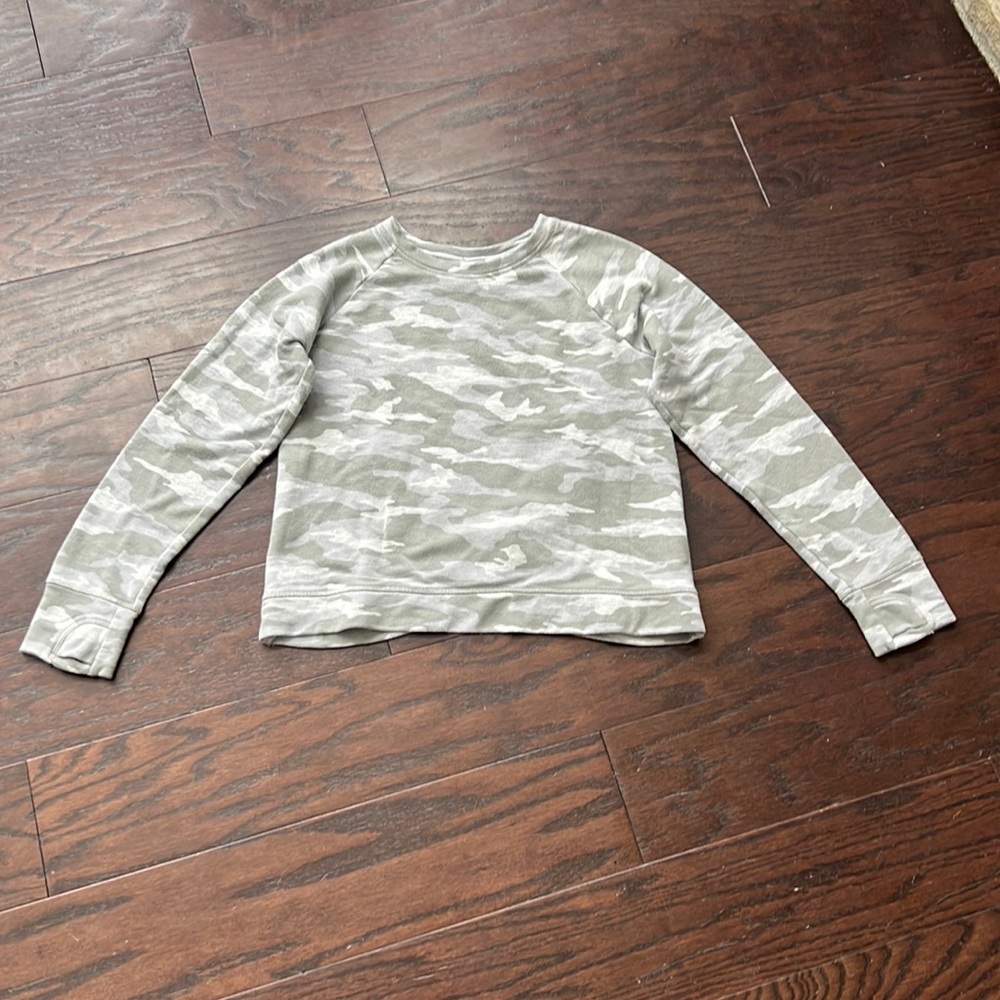Kids large grey camo Athleta sweat shirt.